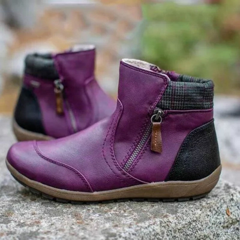 Waterproof orthopedic ankle boots with non-slip sole in lilac
