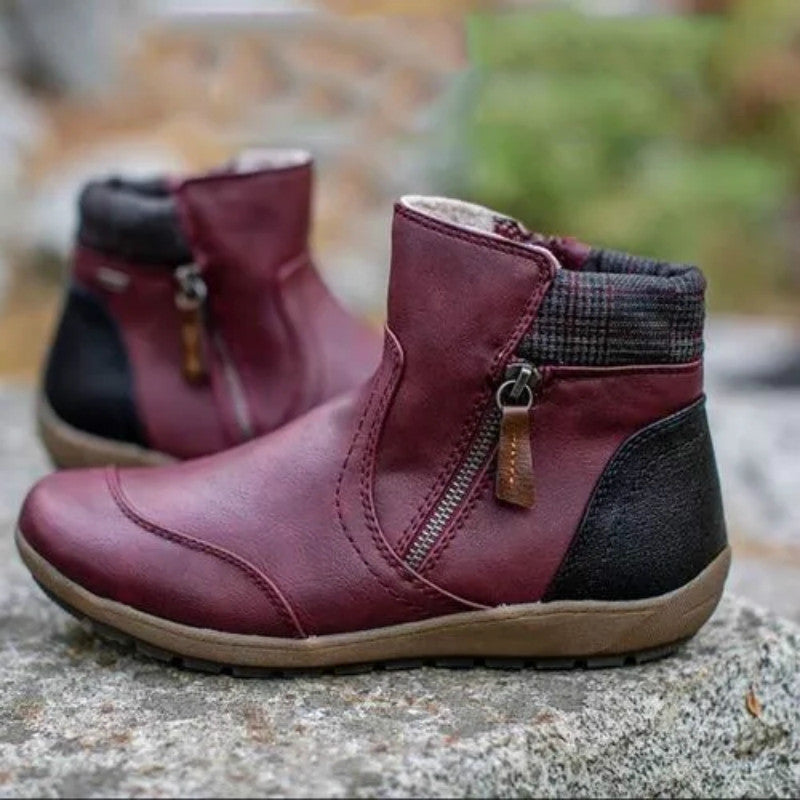 Waterproof orthopedic ankle boots with non-slip sole in red