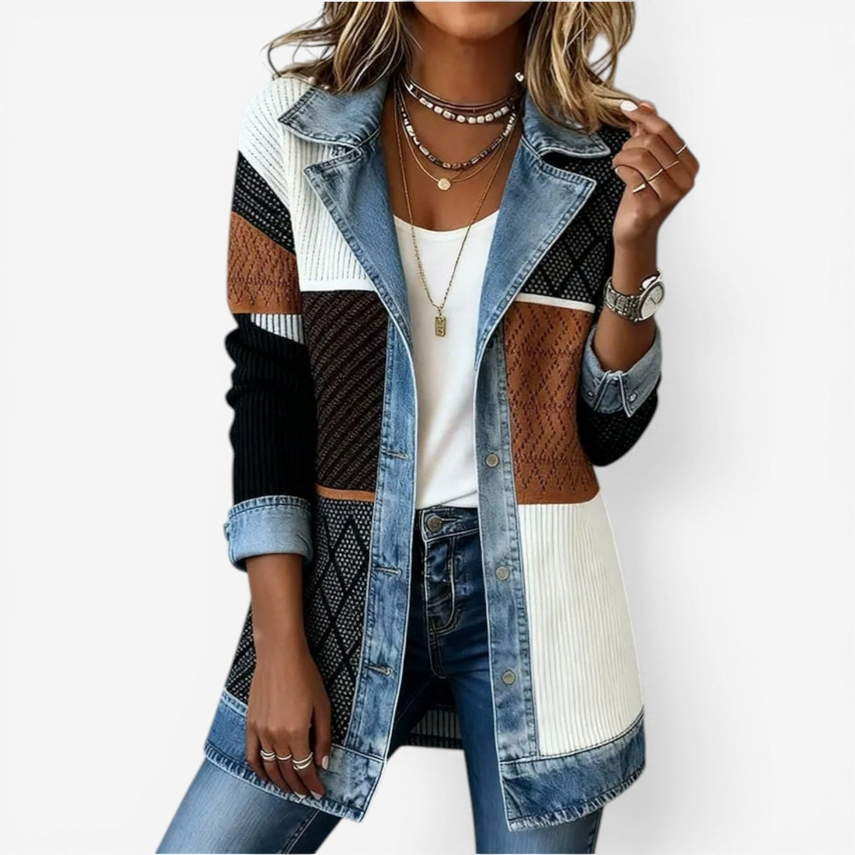 Women's Layered Collar Knit Button Jacket