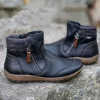 Waterproof orthopedic ankle boots with non-slip sole in black