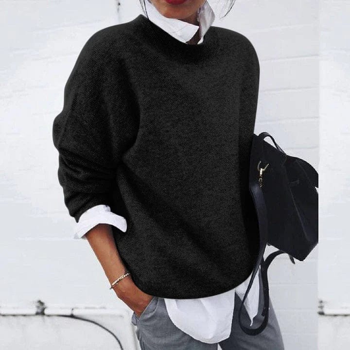 Women's loose fit cashmere knit sweater in black