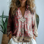 Women's Long Sleeve V-Neck Relaxed Blouse