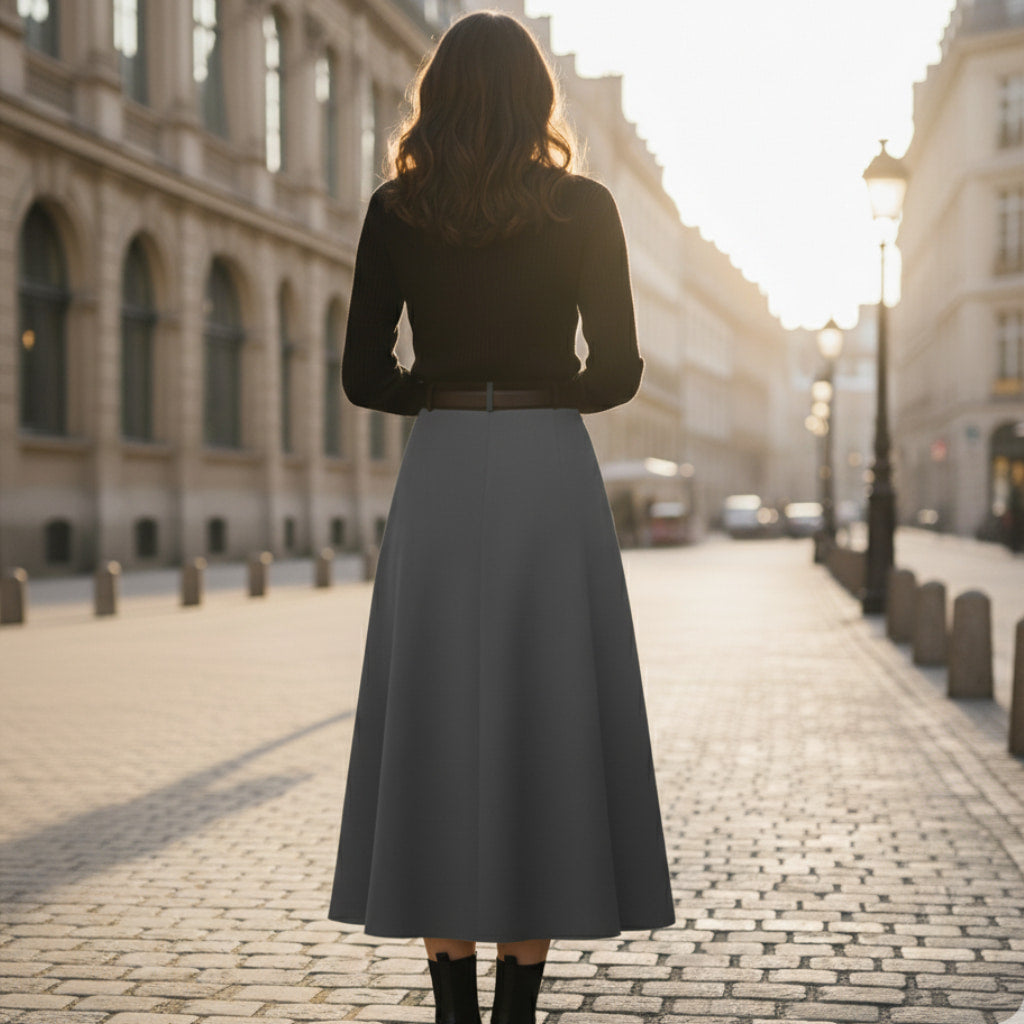 Pleated Midi Skirt Women High Waist
