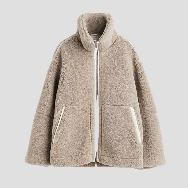Sherpa Teddy Oversized Jacket with High Collar