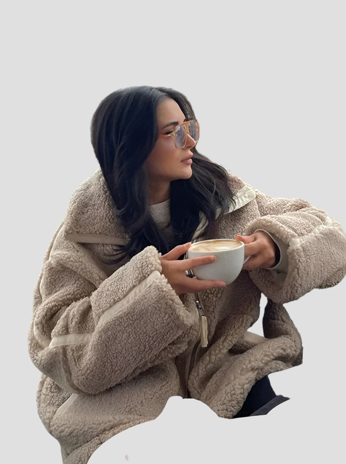 Sherpa Teddy Oversized Jacket with High Collar