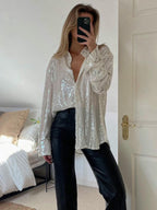 Oversized Women's Blouse with Glitter Detail 0