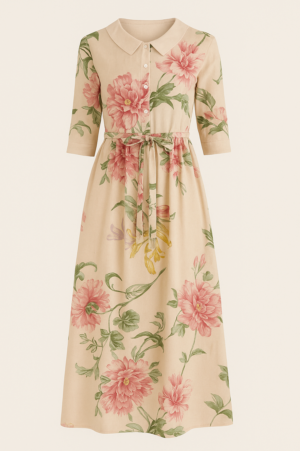 Floral Midi Dress Women Button Front