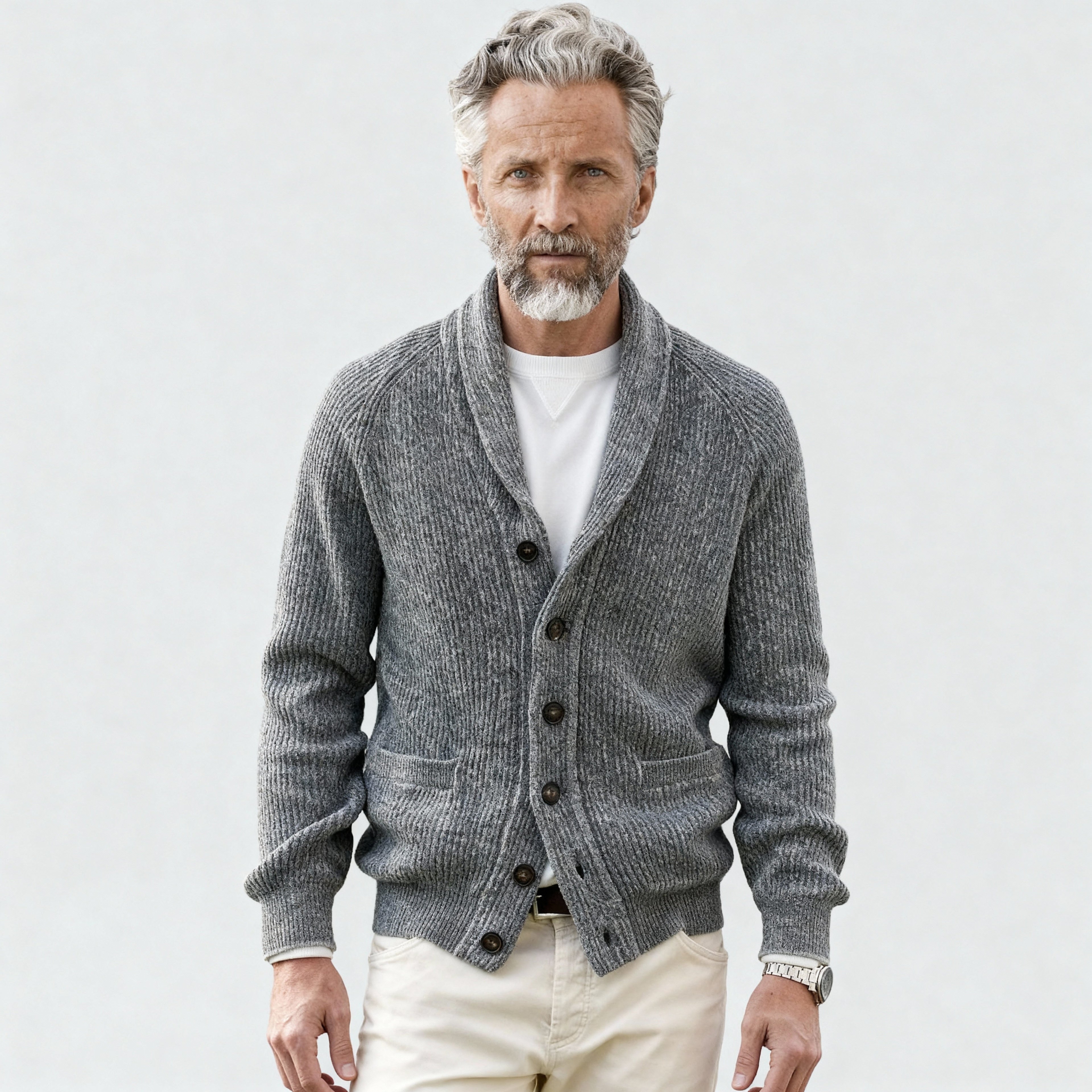 Wool Mens Shawl Collar Cardigan Sweater
