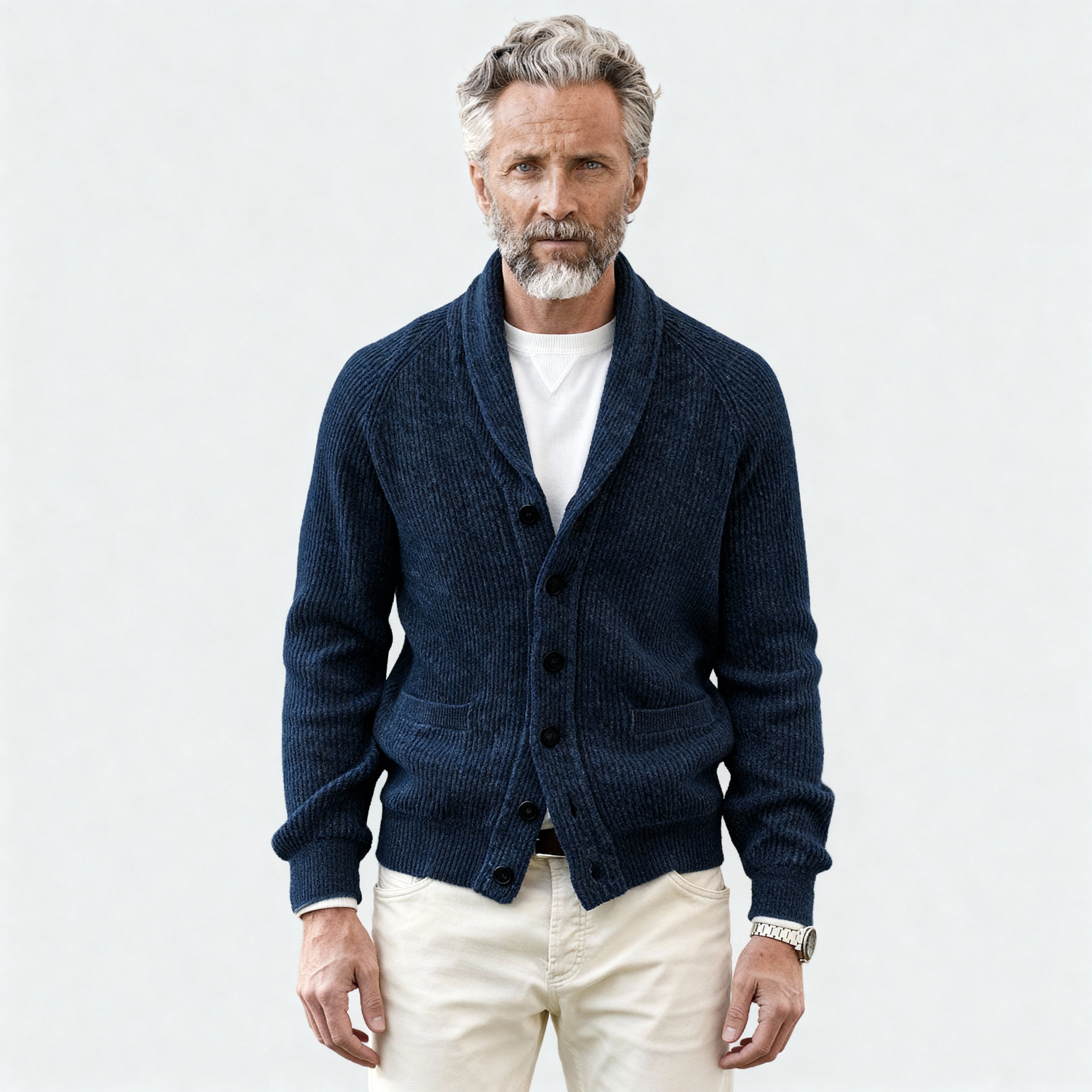 Wool Mens Shawl Collar Cardigan Sweater