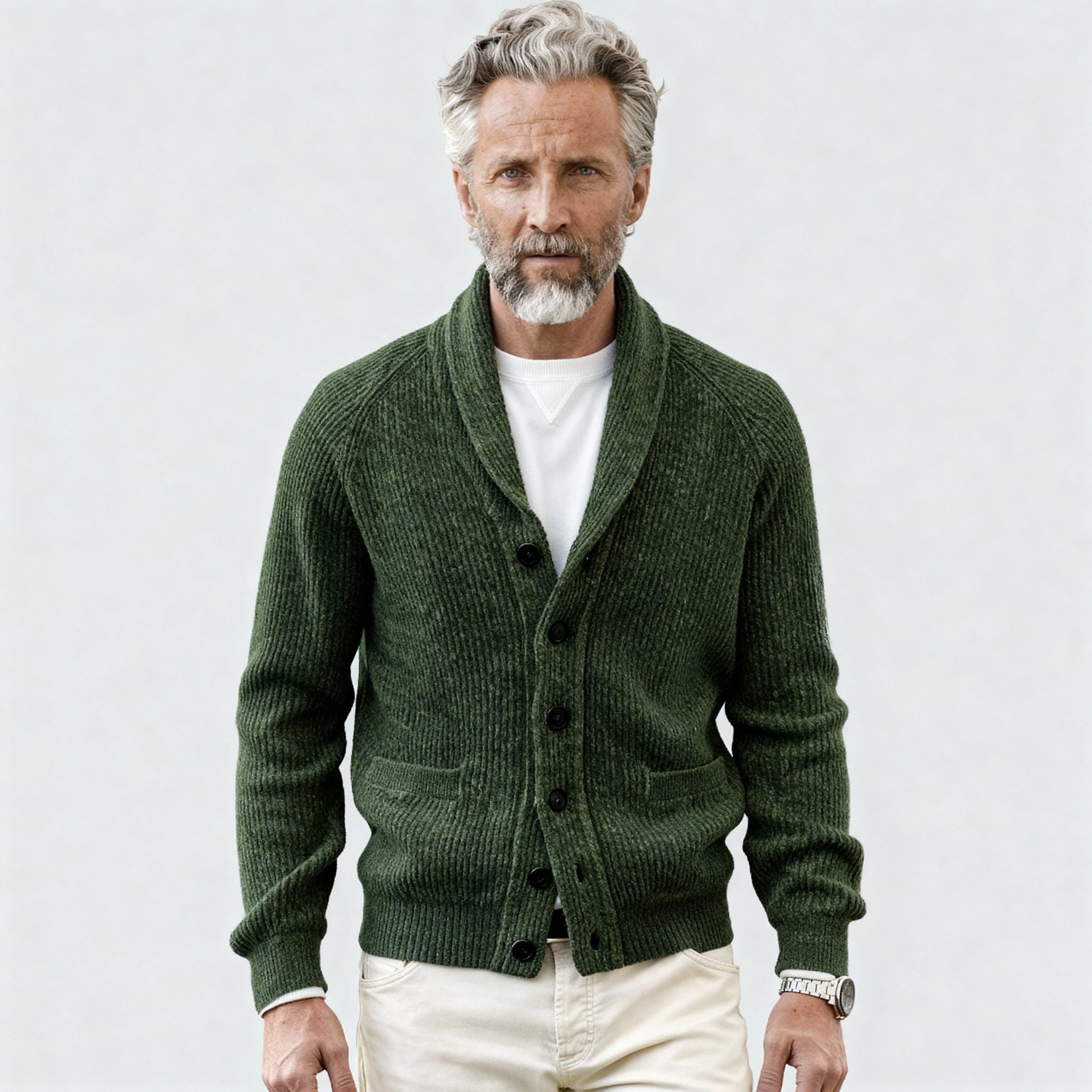 Wool Mens Shawl Collar Cardigan Sweater