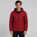 Quilted hooded full-zip jacket in brick red