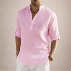 Regular fit linen shirt featuring a stylish stand-up collar and long sleeves, perfect for casual or semi-formal occasions. 9