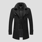 Black Wool Coat with Double Collar