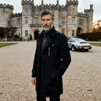 Black Wool Coat with Double Collar