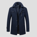 Black Wool Coat with Double Collar