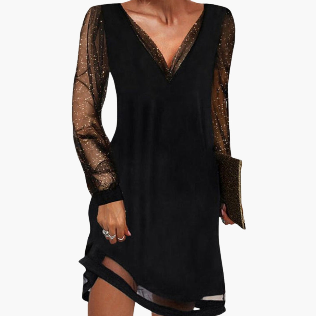 Cocktail Dress Sequin Sleeves Flattering Plunge Neckline