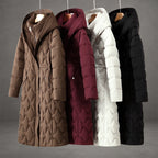 Women's warm luxury longline hooded down coat