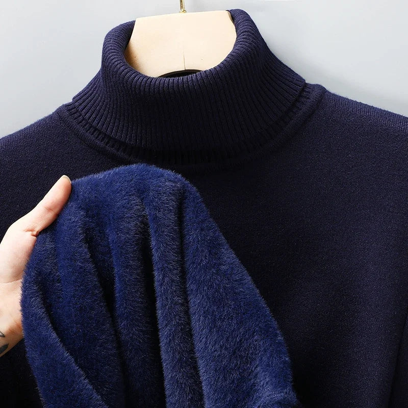 Merino wool turtleneck sweater with ribbed collar