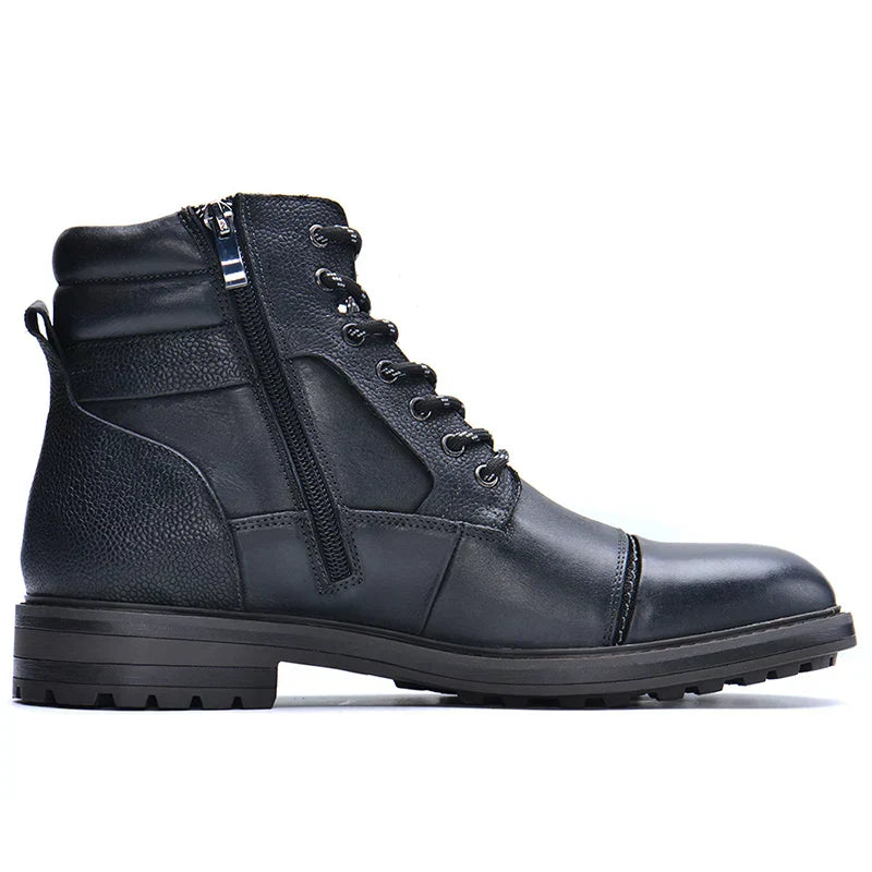 Men’s Leather Boots with Side Zipper and Laces – Durable Brown Work-Inspired Boots for Casual, Outdoor and Smart-Casual Wear