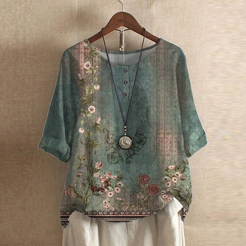 Women's Vintage Floral Print Blouse