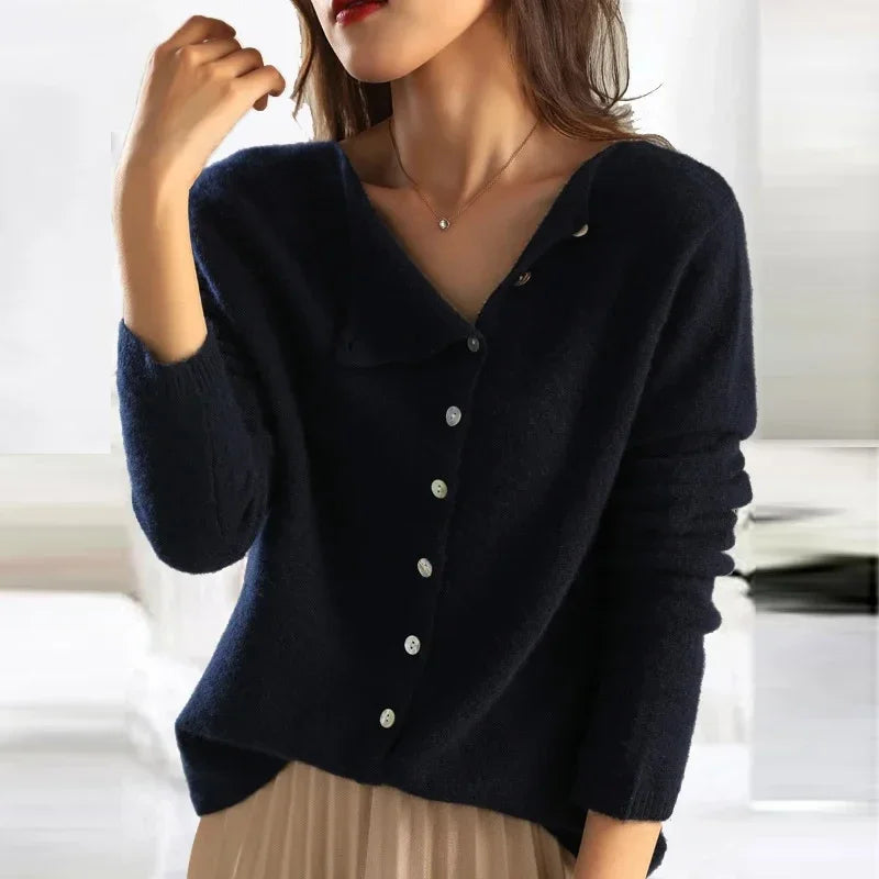 Soft Knit Sweater Women Button Embellishment