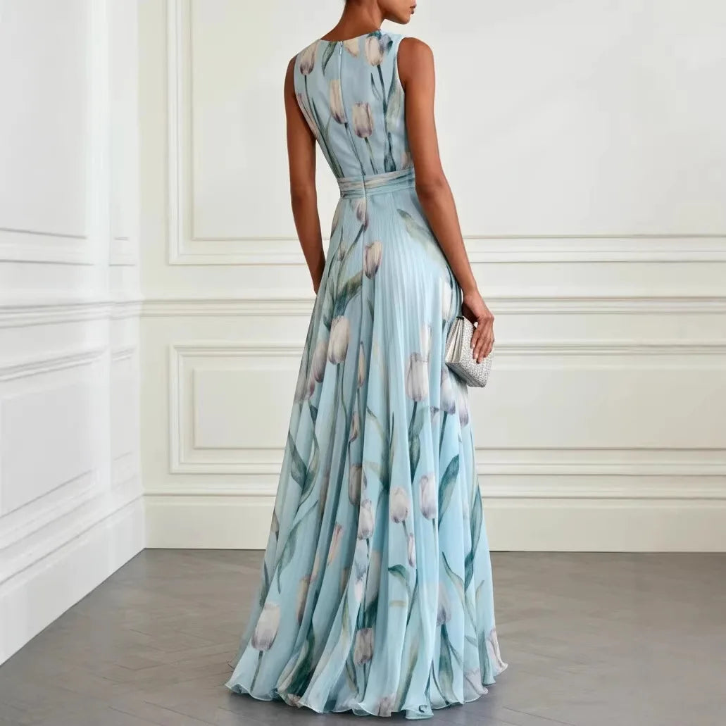 Women's elegant floral wrap maxi dress for wedding guests