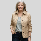 Women's lightweight quilted winter jacket with lapel collar in khaki
