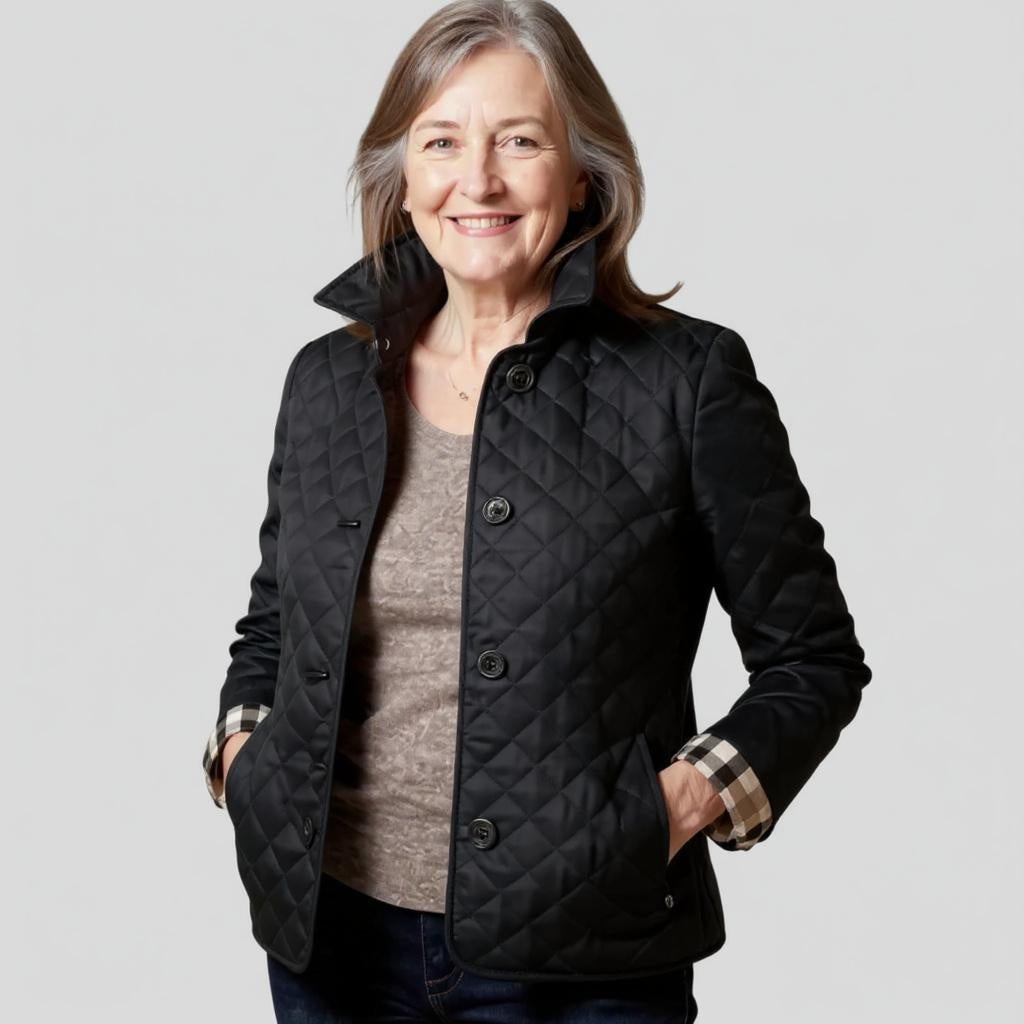 Women's lightweight quilted winter jacket with lapel collar in black