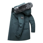 Men's waterproof winter parka with removable fur trim hood in green