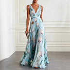 Women's elegant floral wrap maxi dress for wedding guests in sky blue