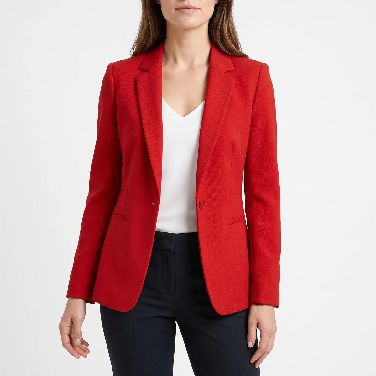 Women's tailored single breasted blazer in dark red
