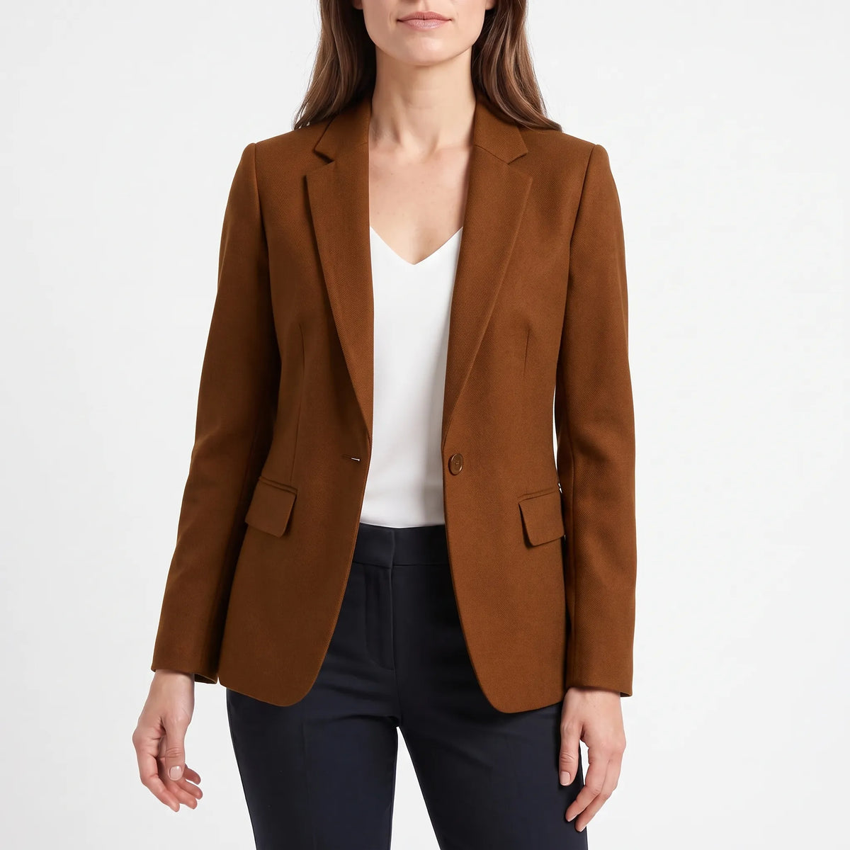 Women's tailored single breasted blazer in brown