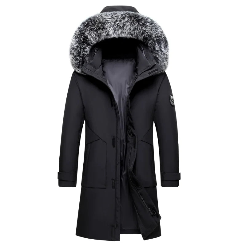 Men's waterproof winter parka with removable fur trim hood