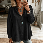 Women's casual V neck tunic top in black