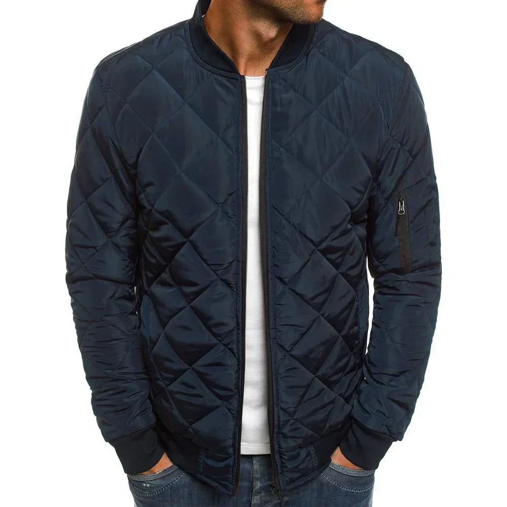 Men's diamond pattern layering jacket for the season in navy blue