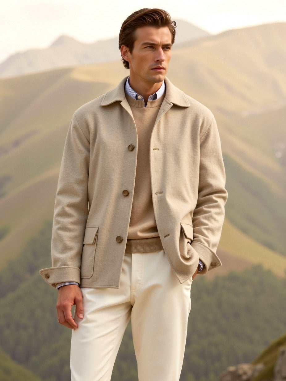 Tailored Wool Jacket with Lapel Collar