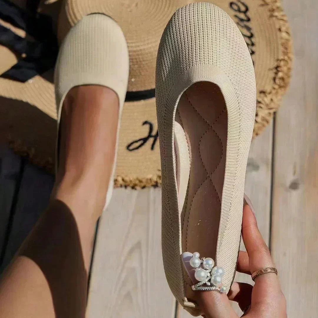 Women's orthopedic knit ballet flats slip on easy on and off in beige