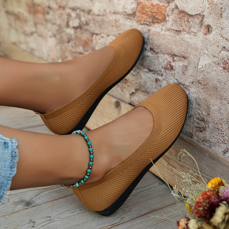 Women's orthopedic knit ballet flats slip on easy on and off in khaki