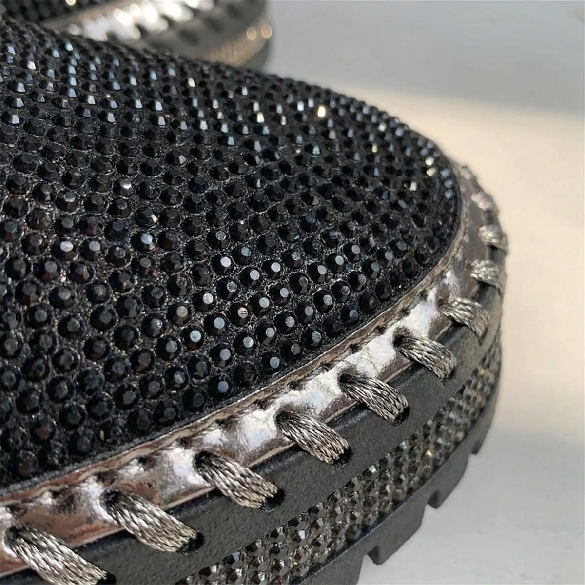 Women's rhinestone embellished slip on platform flats