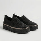 Women's rhinestone embellished slip on platform flats in black