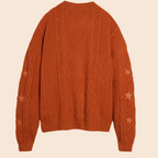Orange Cable Knit Cardigan with Embroidery