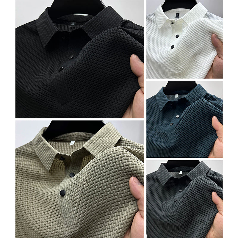 Polo Shirt Knitted Basket-Weave Texture