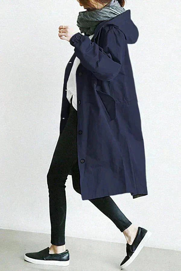 Women's Hooded Longline Raincoat Waterproof Breathable