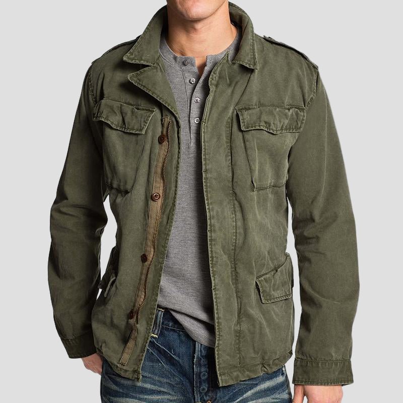 Casual Field Jacket for Men Vintage Multi Pocket Style