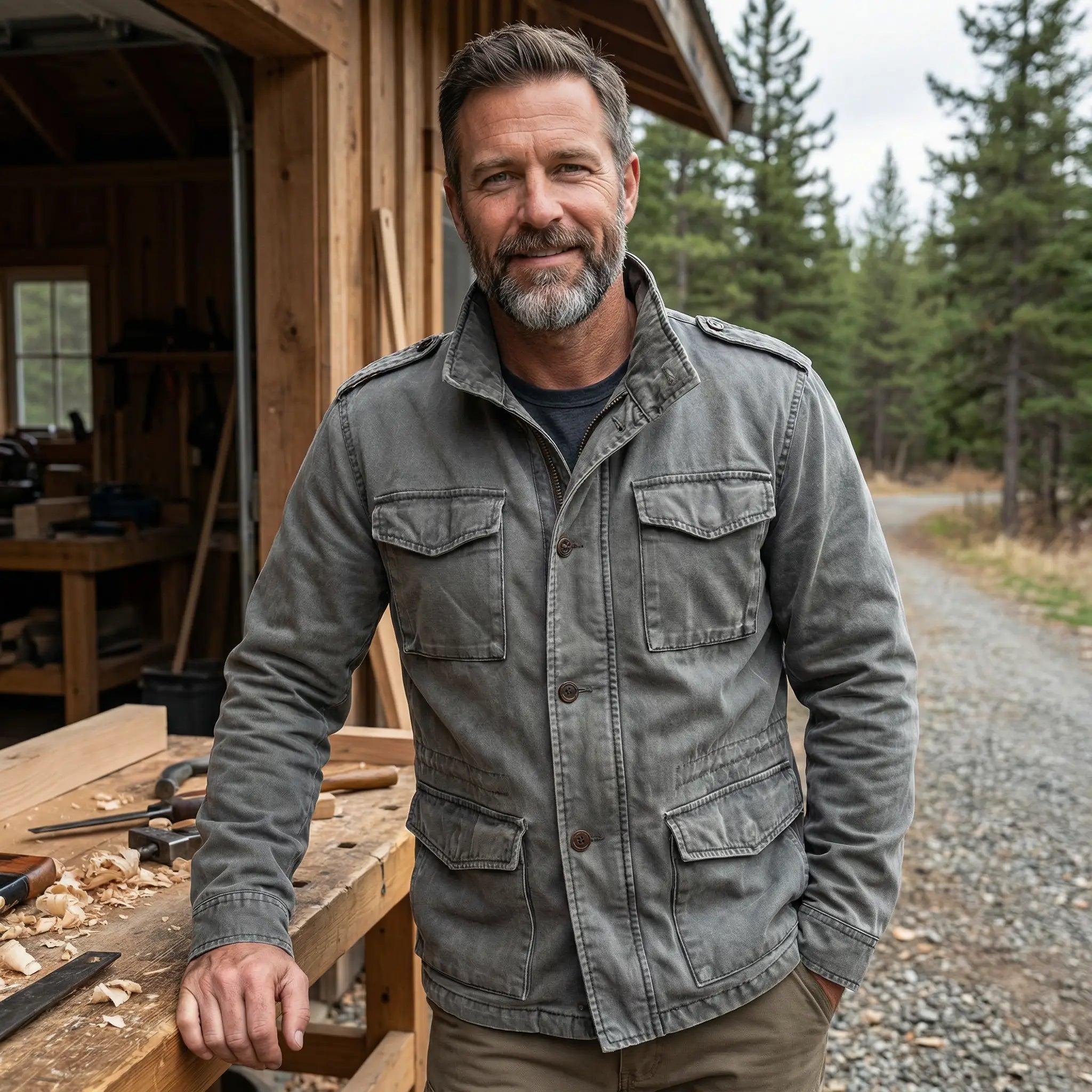 Casual Field Jacket for Men Vintage Multi Pocket Style