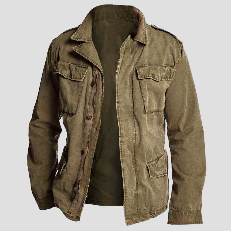 Casual Field Jacket for Men Vintage Multi Pocket Style