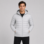Quilted hooded full-zip jacket in light grey