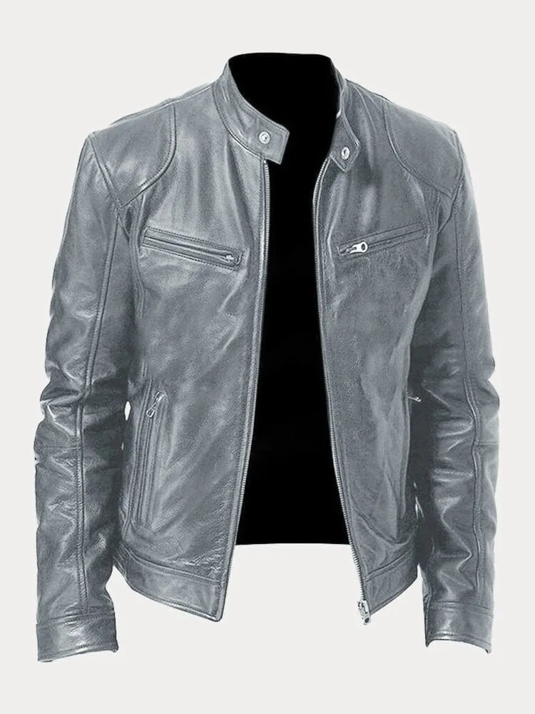 Men's classic leather jacket in grey