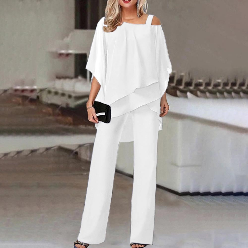 Two-Piece Cold Shoulder Top and Long Trouser Set