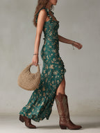 Women's A-Line Boho Maxi Dress with Ruffled Sleeves for Summer 2